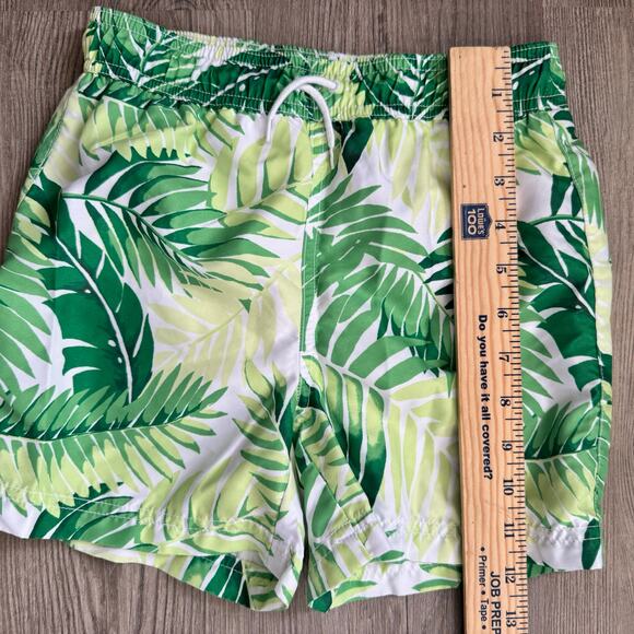 Janie & Jack Swim Trunks Boys Size 7 White Green Tropical Drawstring Waist - Picture 8 of 12